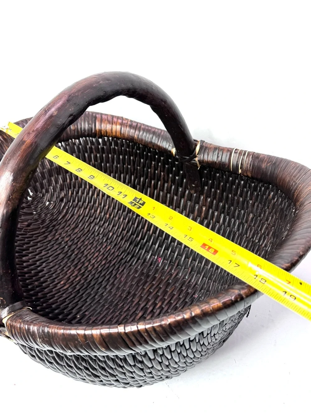 Vintage-Inspired Wicker Basket Brown Willow Large Handwoven One Handle